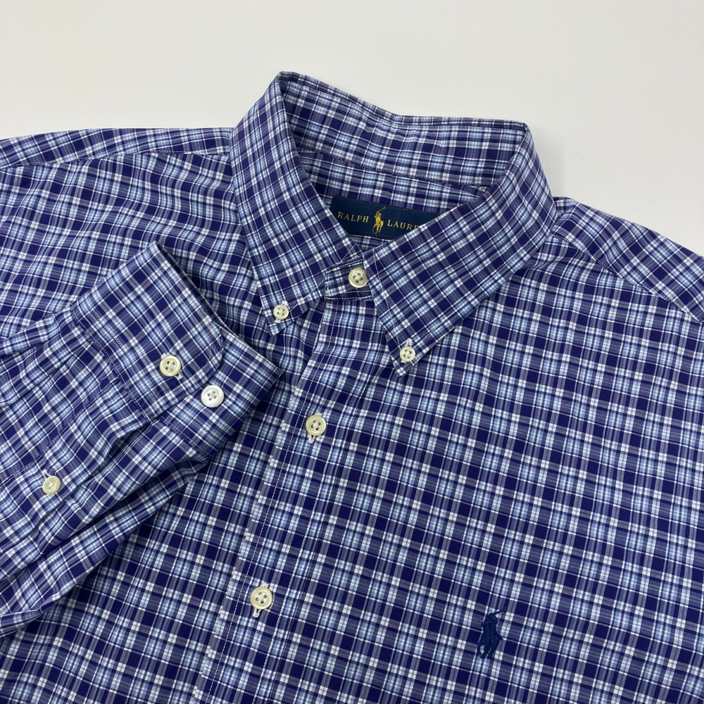 Ralph Lauren Men's XL Blue Plaid Button Down Shirt Long Sleeve Preppy